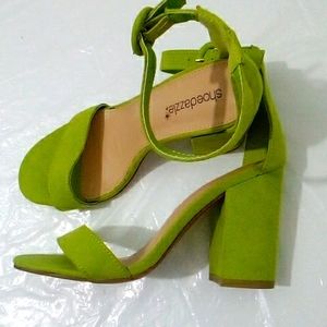 Bright green block heel sandals